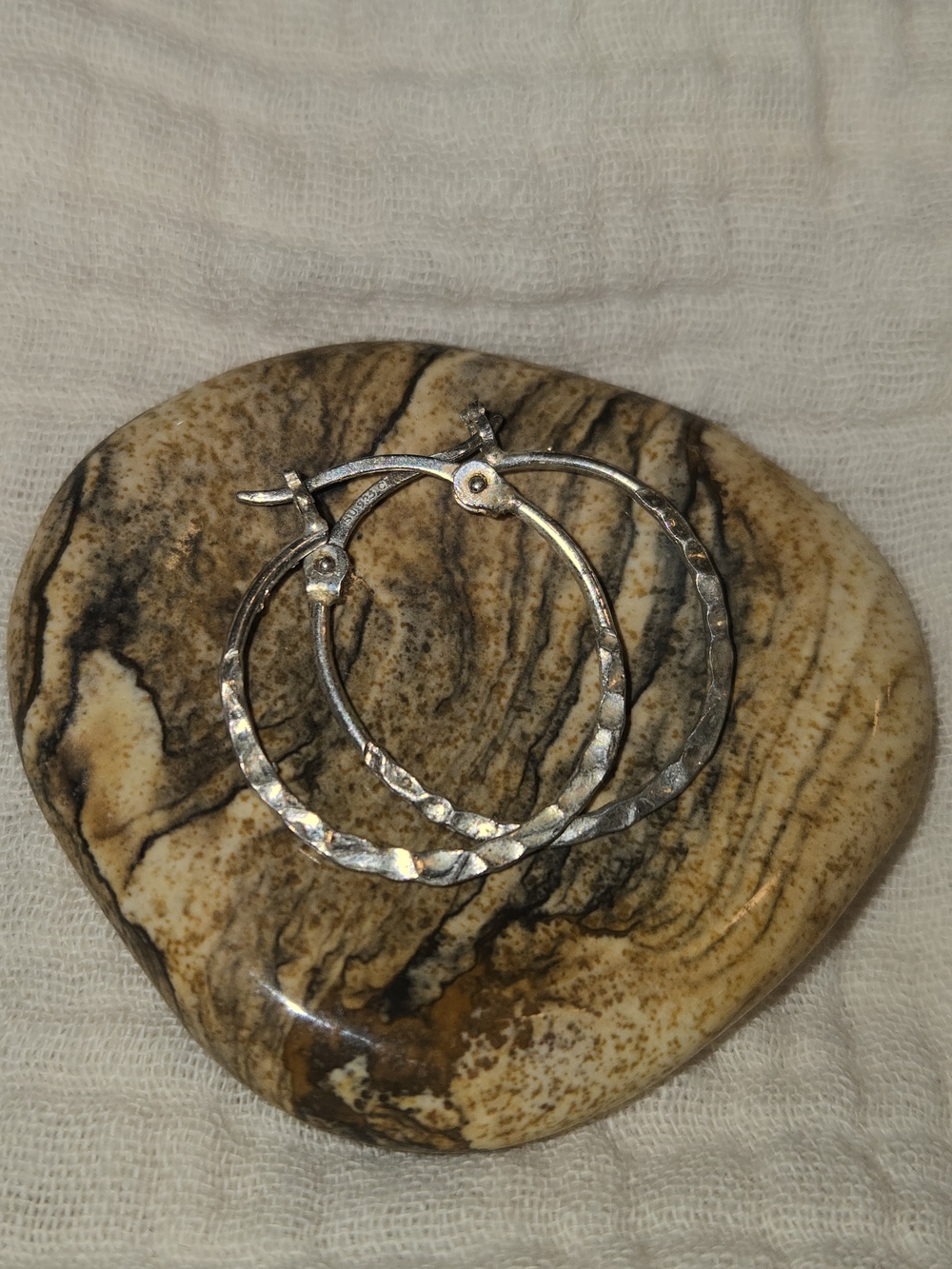 Sterling Silver (925) Textured Hoop Earrings - Women's Jewelry